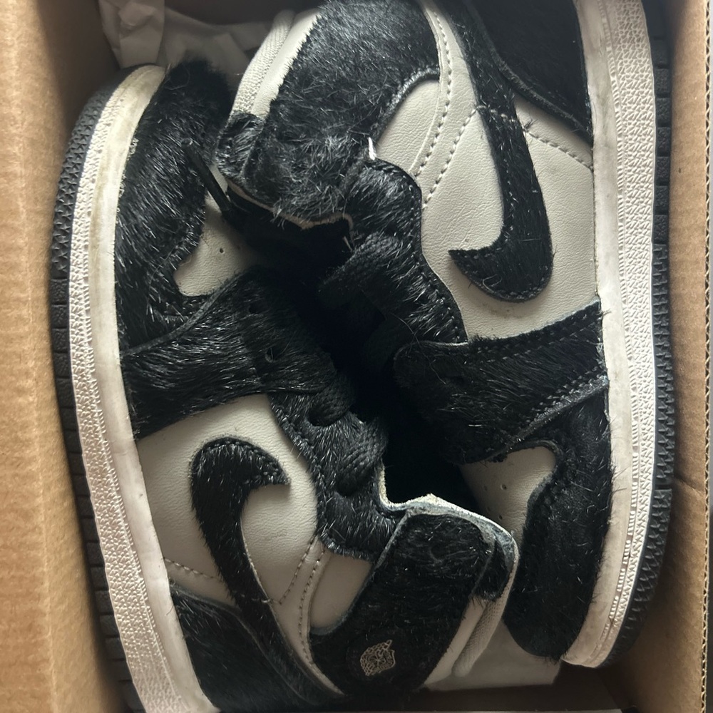 Jordan Kids Black and White Fur Sneakers